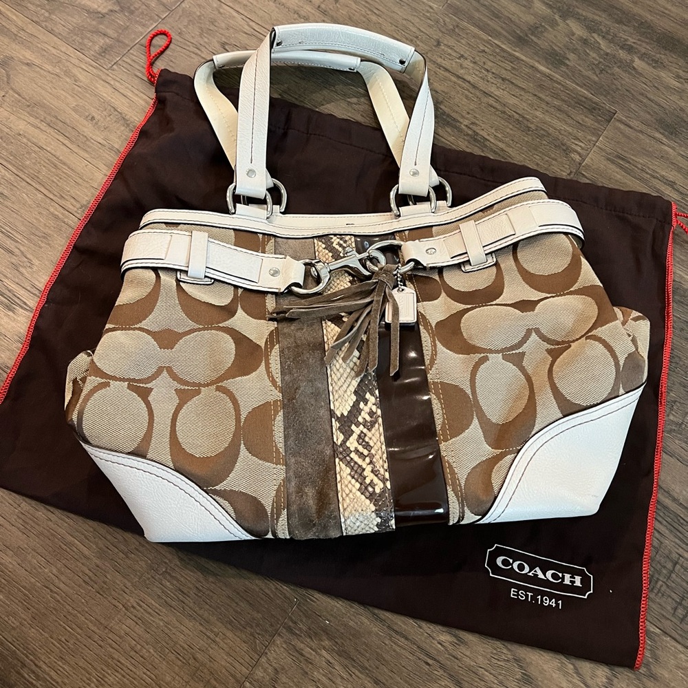 Snakeskin, ivory, brown coach handbag